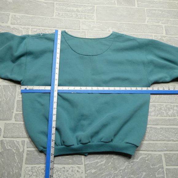 VINTAGE Artisans Sweater Womens M Green Fleece Cardigan‎ Snowy Winter Night - Picture 9 of 11
